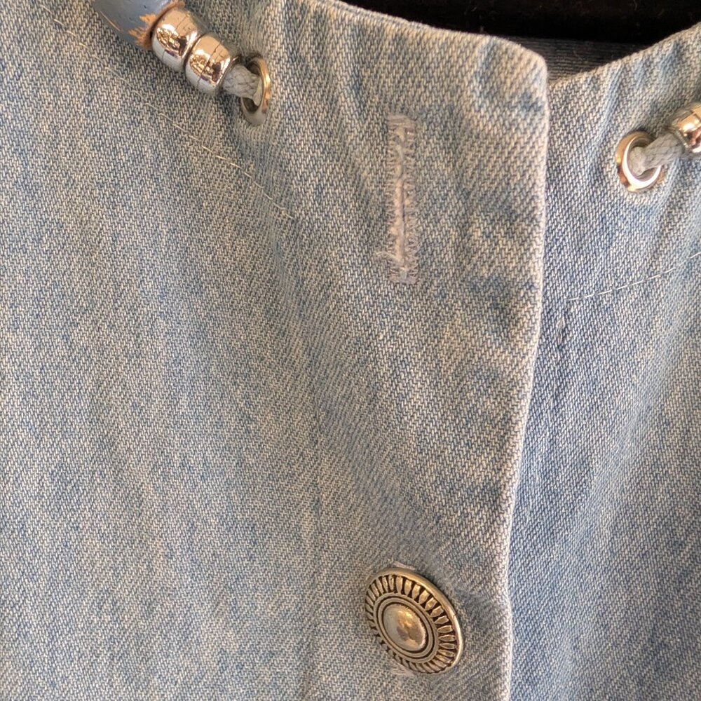 Vintage Midi Denim Dress with full button front with bead detail at neckline - Picture 8 of 10